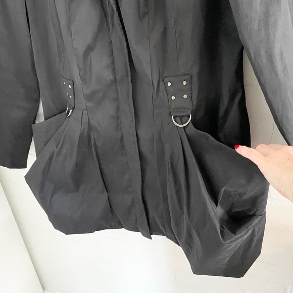 Joseph Ribkoff Y2K Trench coat Bubble hem Mobwife Oversized pockets Black Sz 12 - Picture 5 of 14